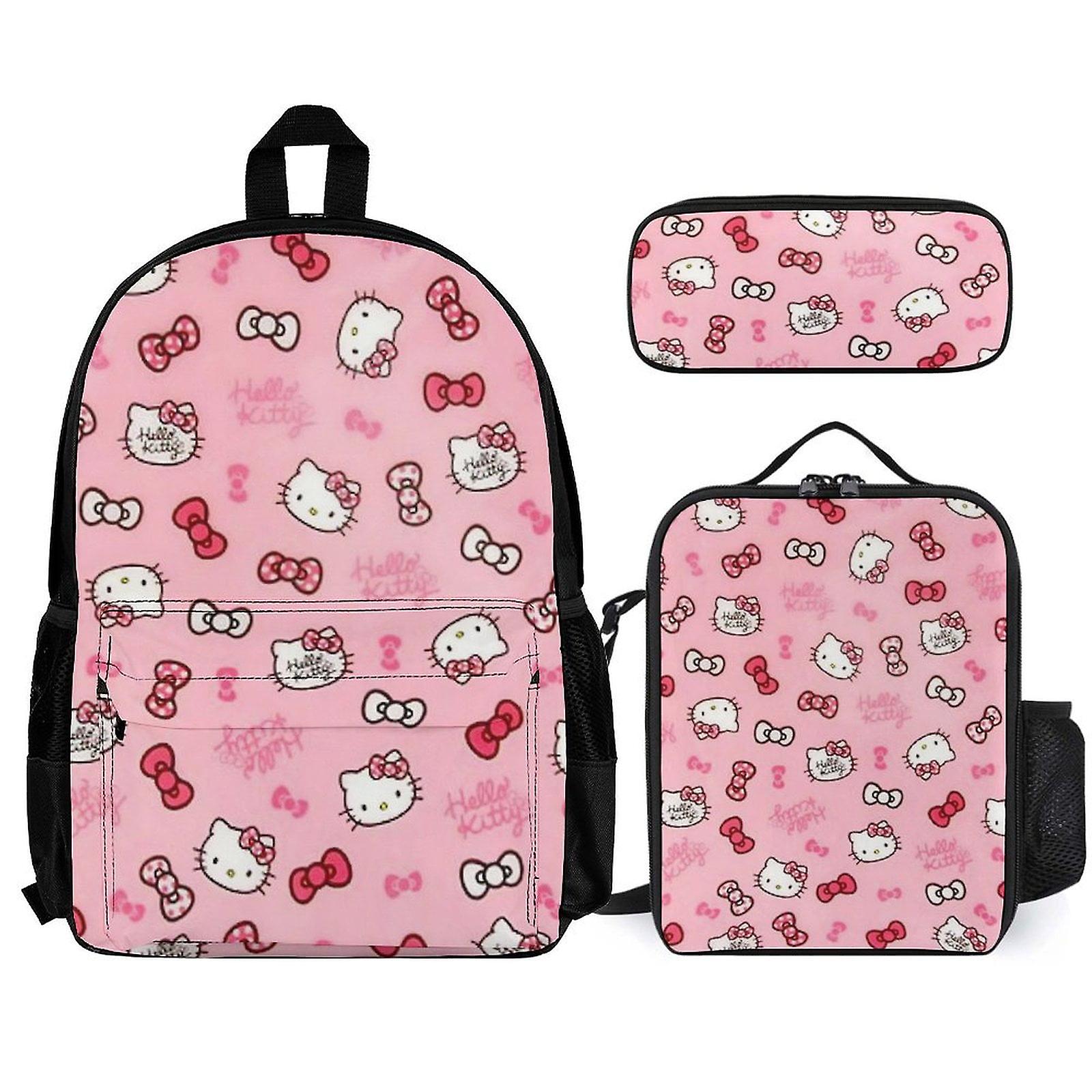 Hello Kitty Backpack Set, Backpack with Lunch Box And Pencil Case 3pcs Set