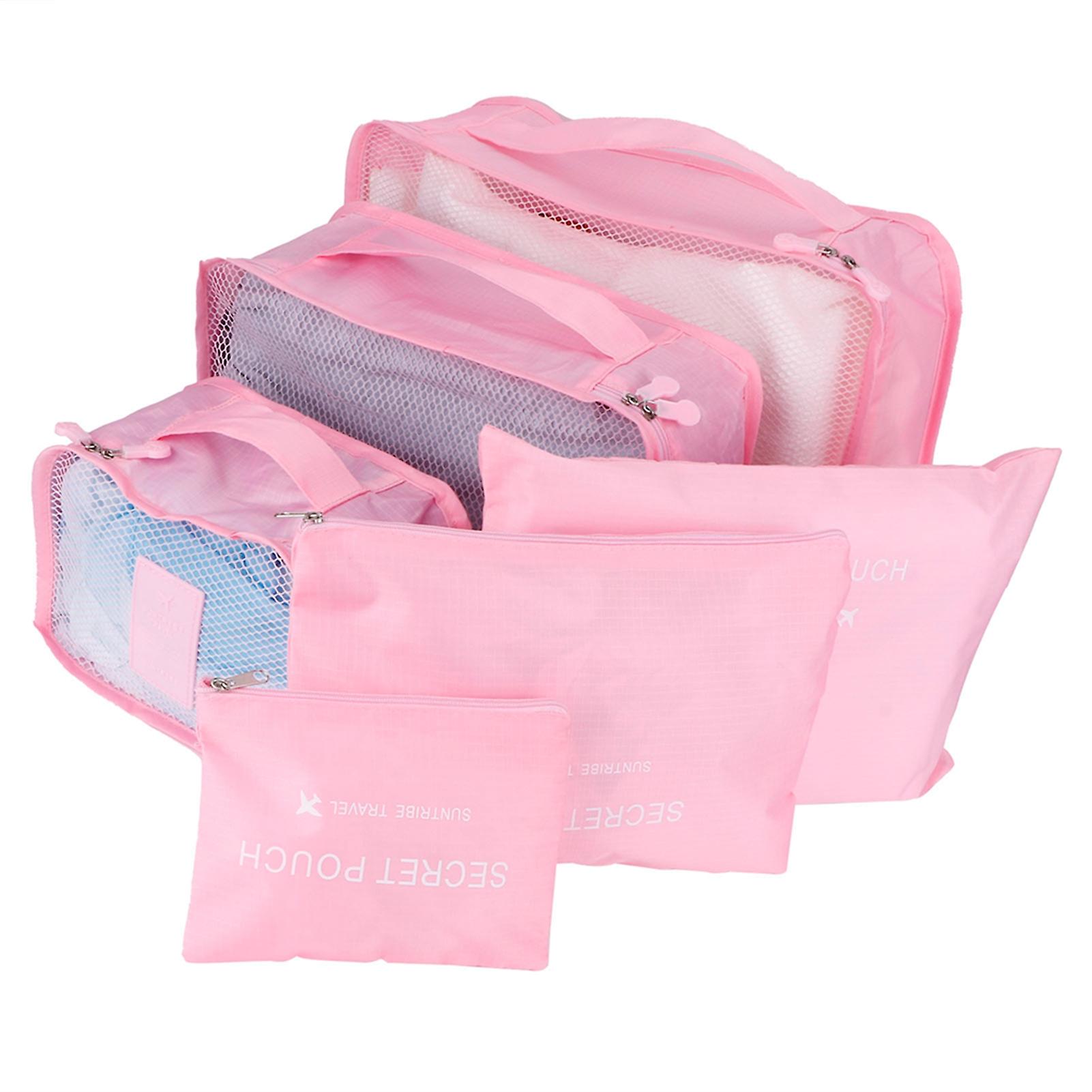 6Pcs/Set Storage Bag Clothing Sorting Bag Luggage Suitcase Packing Organizer for TravellingPink