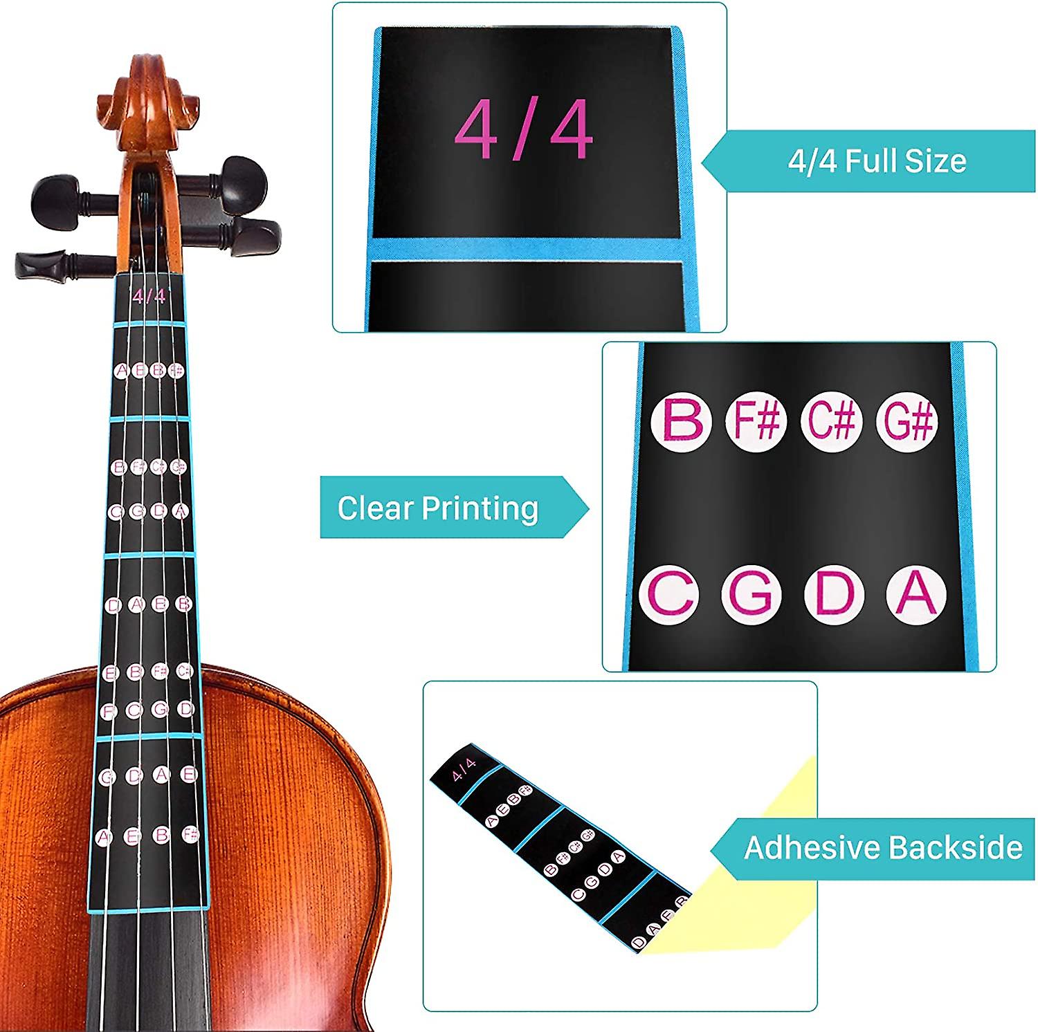 5 Autocollants Pour Manche De Violon – Guide De Doigté, Adhésif, PVC, Pour 3/4, Débutant