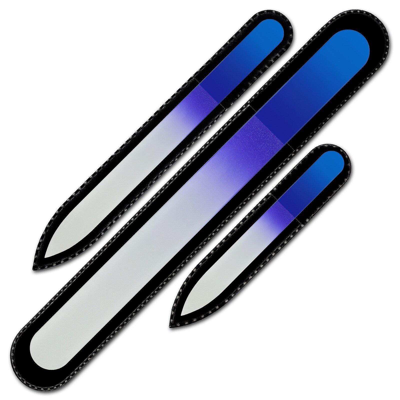 Set of 3 Rainbow Crystal Nail Files, Hand made of Czech tempered glass R-BMS4 - Aqua Cobalt