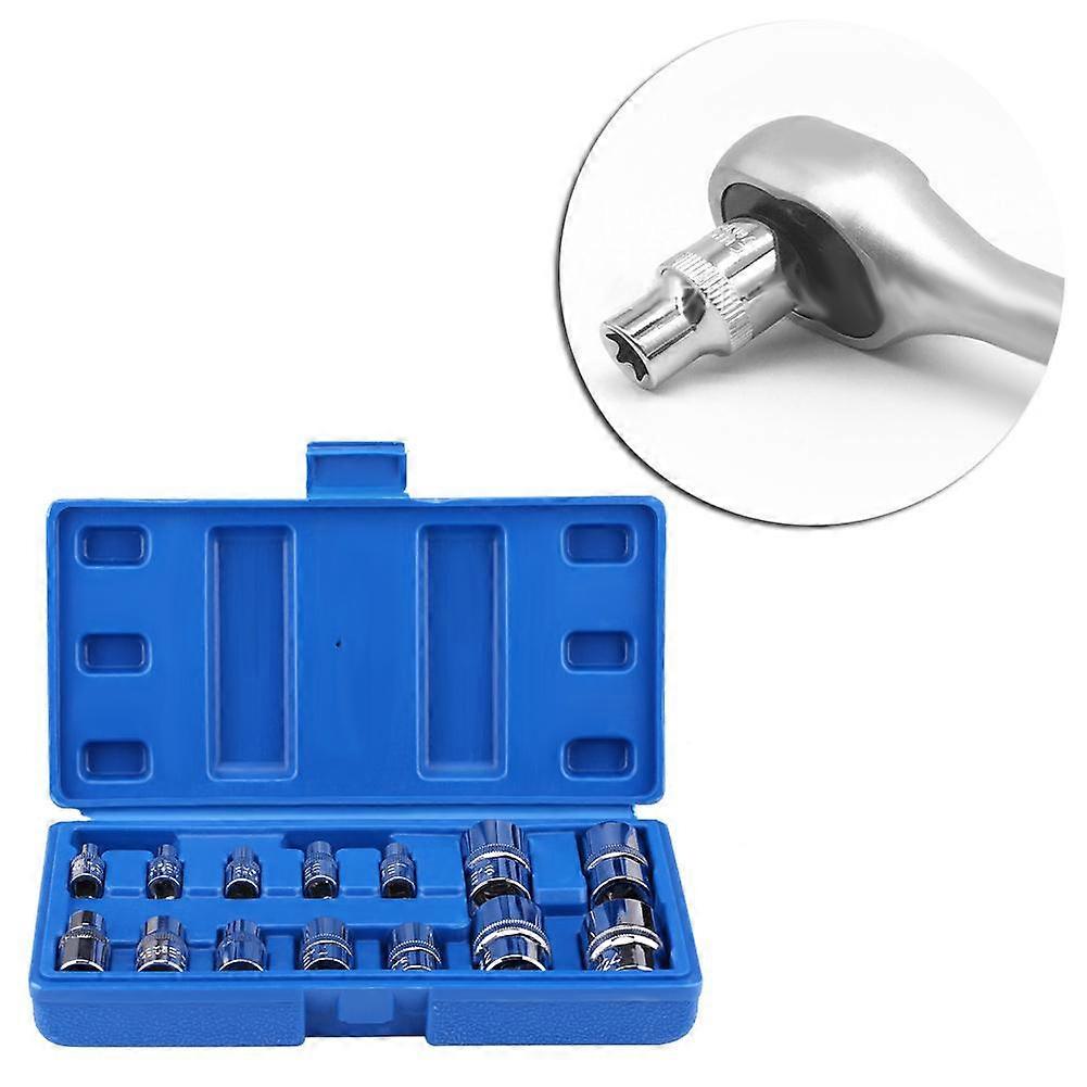14Pcs E~Type Torx Star Bit Socket Set E4~E24 1/4" 3/8" 1/2" Drive Repair Tool Kit