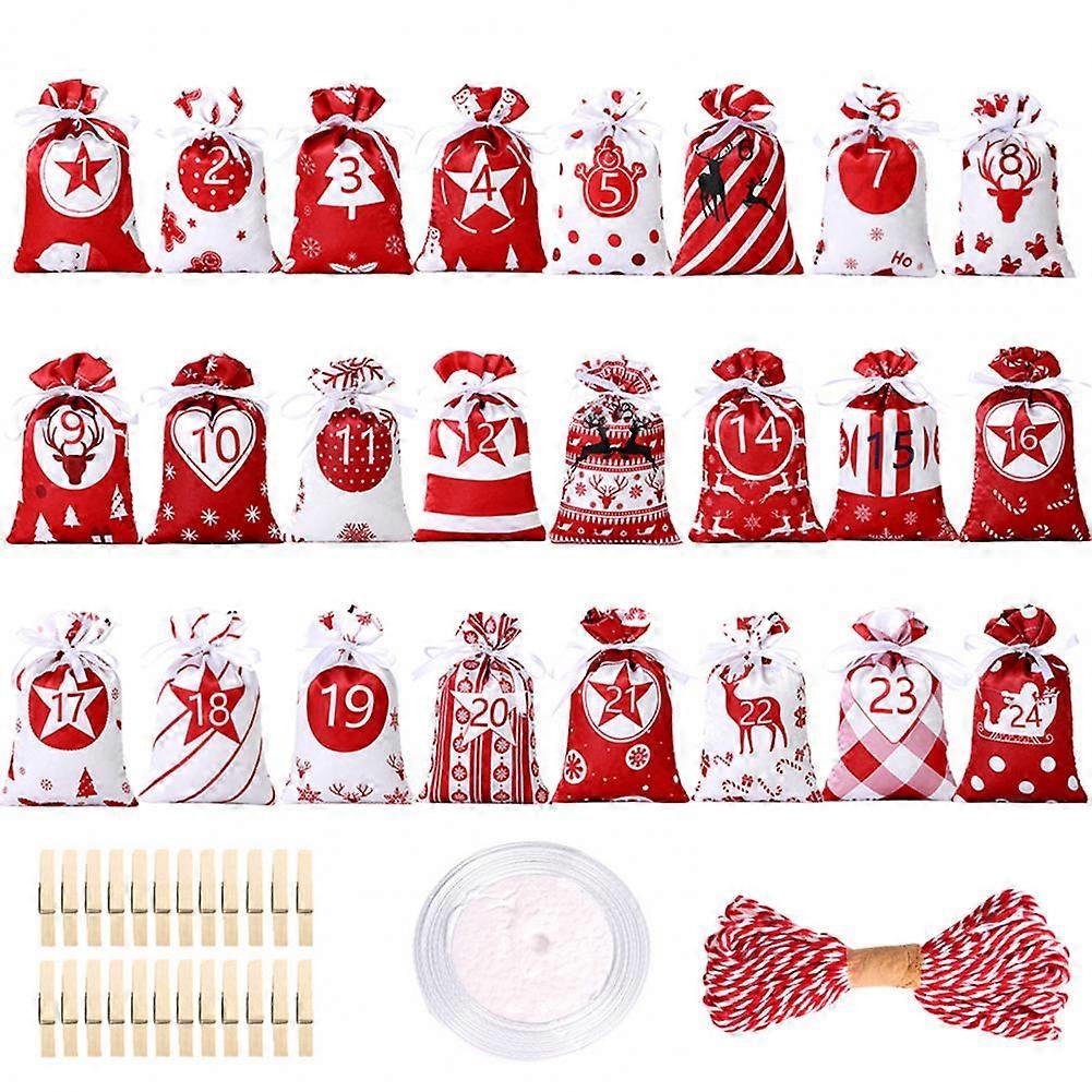 1 Set Christmas Advent Calendar Bag Diy Sack Hanging Candy Gift Bags With Clips Stickers 2022 Countdown Advent Calendar Bags
