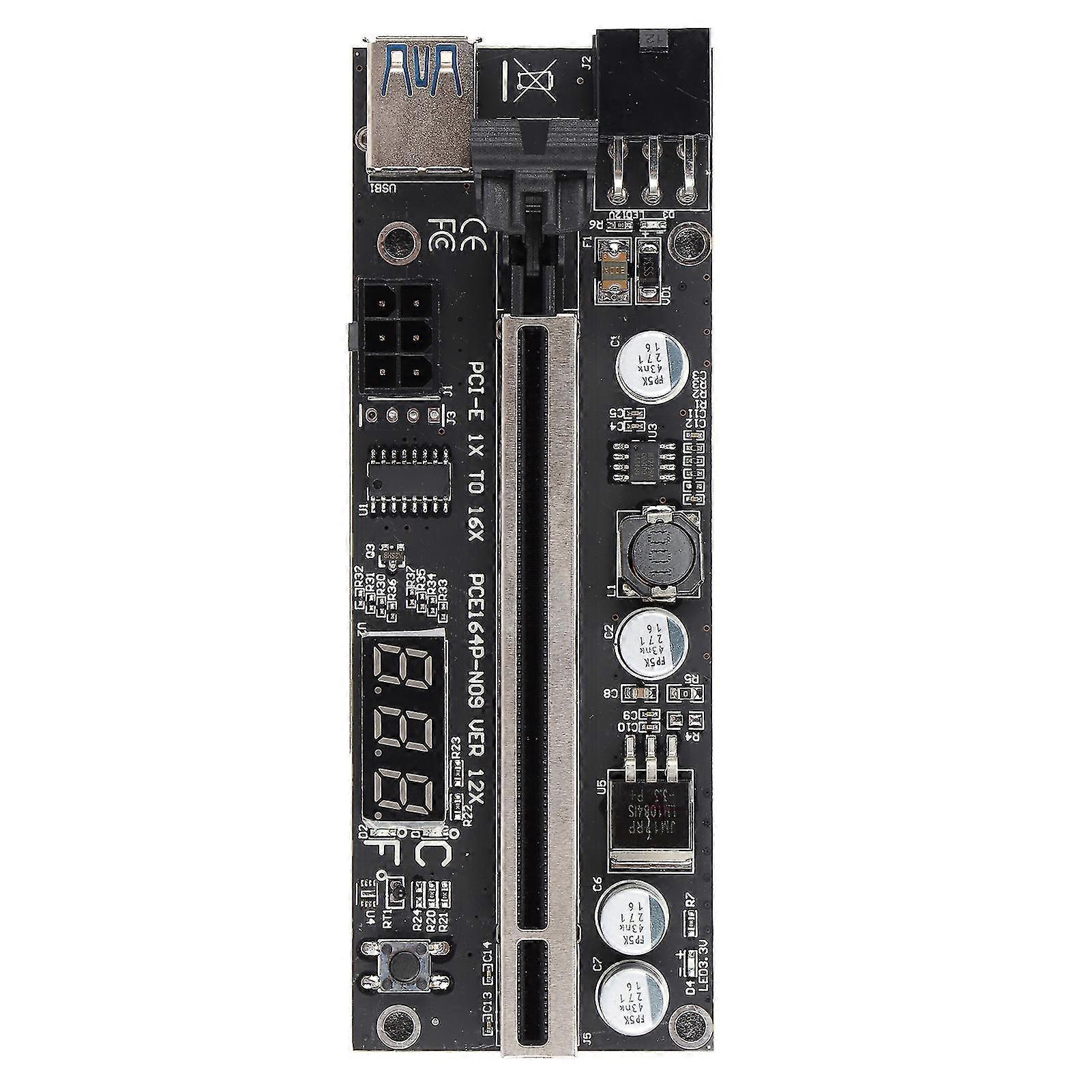PCI E Adapter Card with Temperature Display and 1x to 16x Extension Cable Riser Board
