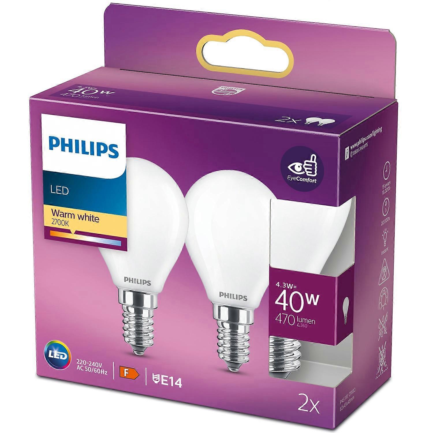 2-Pack LED E14 Globe 4.3W (40W) Frost 470lm