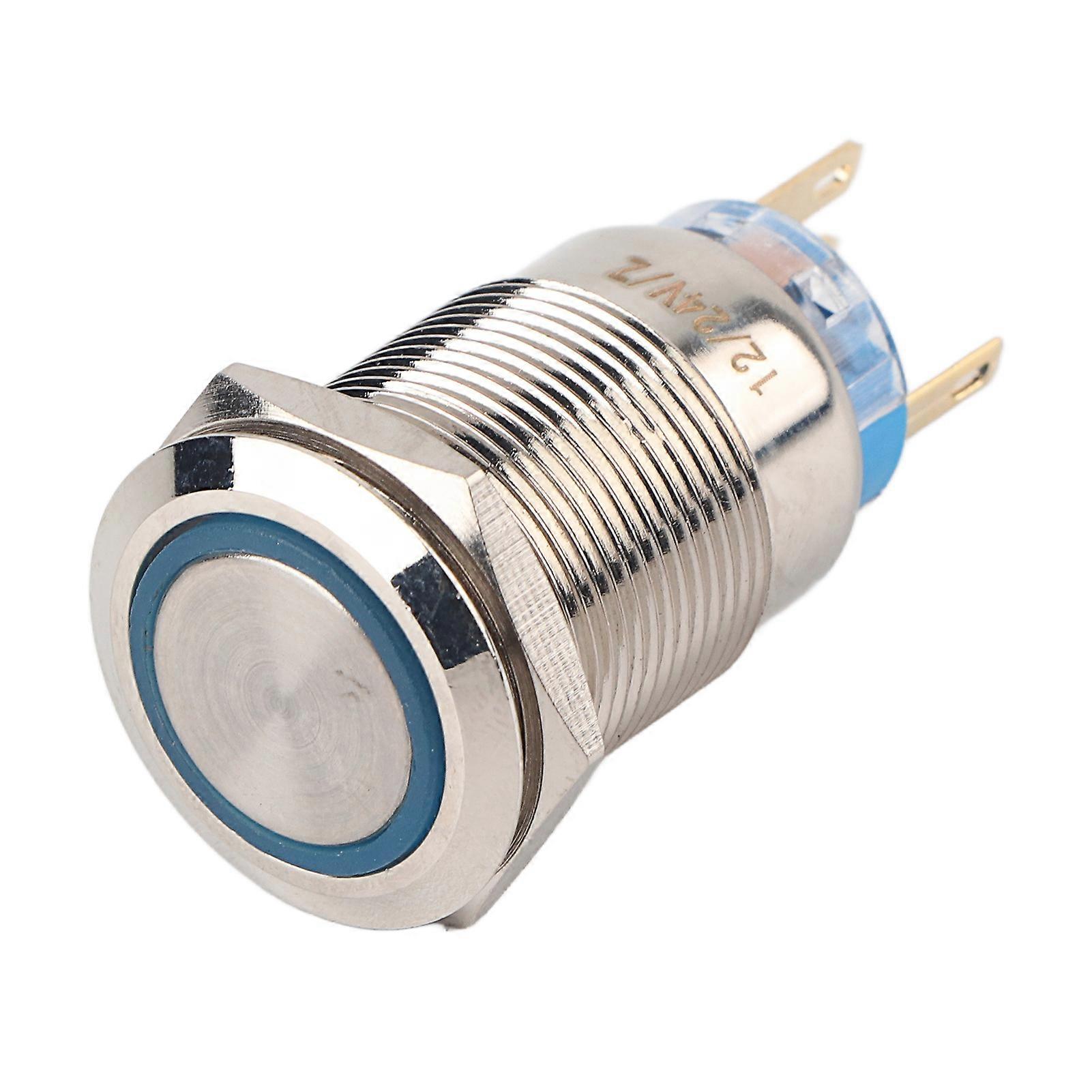 19mm 12?24V Waterproof Stainless Selflocking Latching Push Button Switch Blue LED