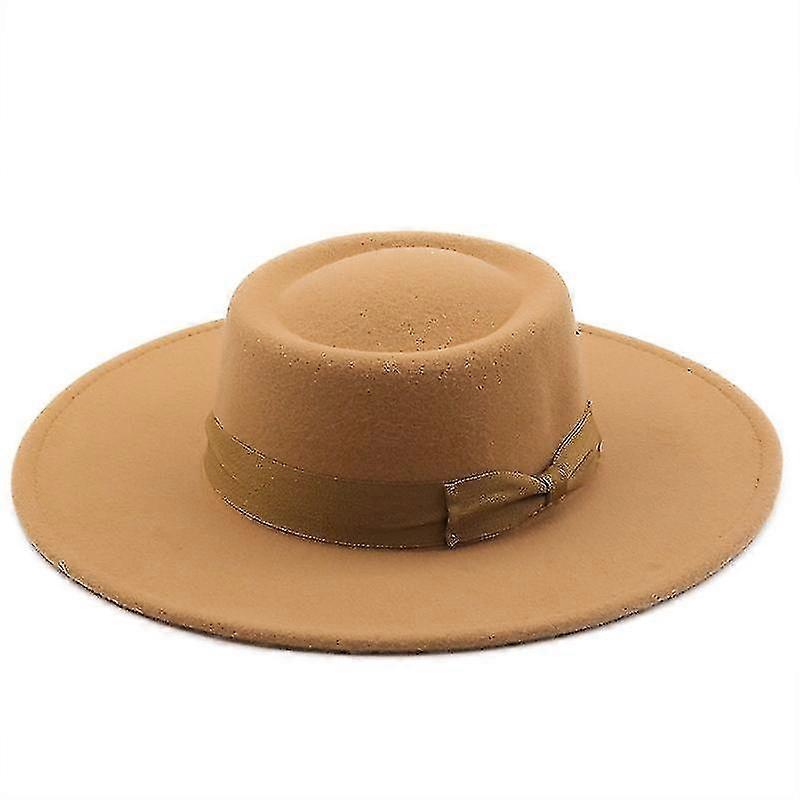 Chapéus para homens mulheres lã feltro bowler chapéu com bowknot flat top estilo wide brim leve retro clássico