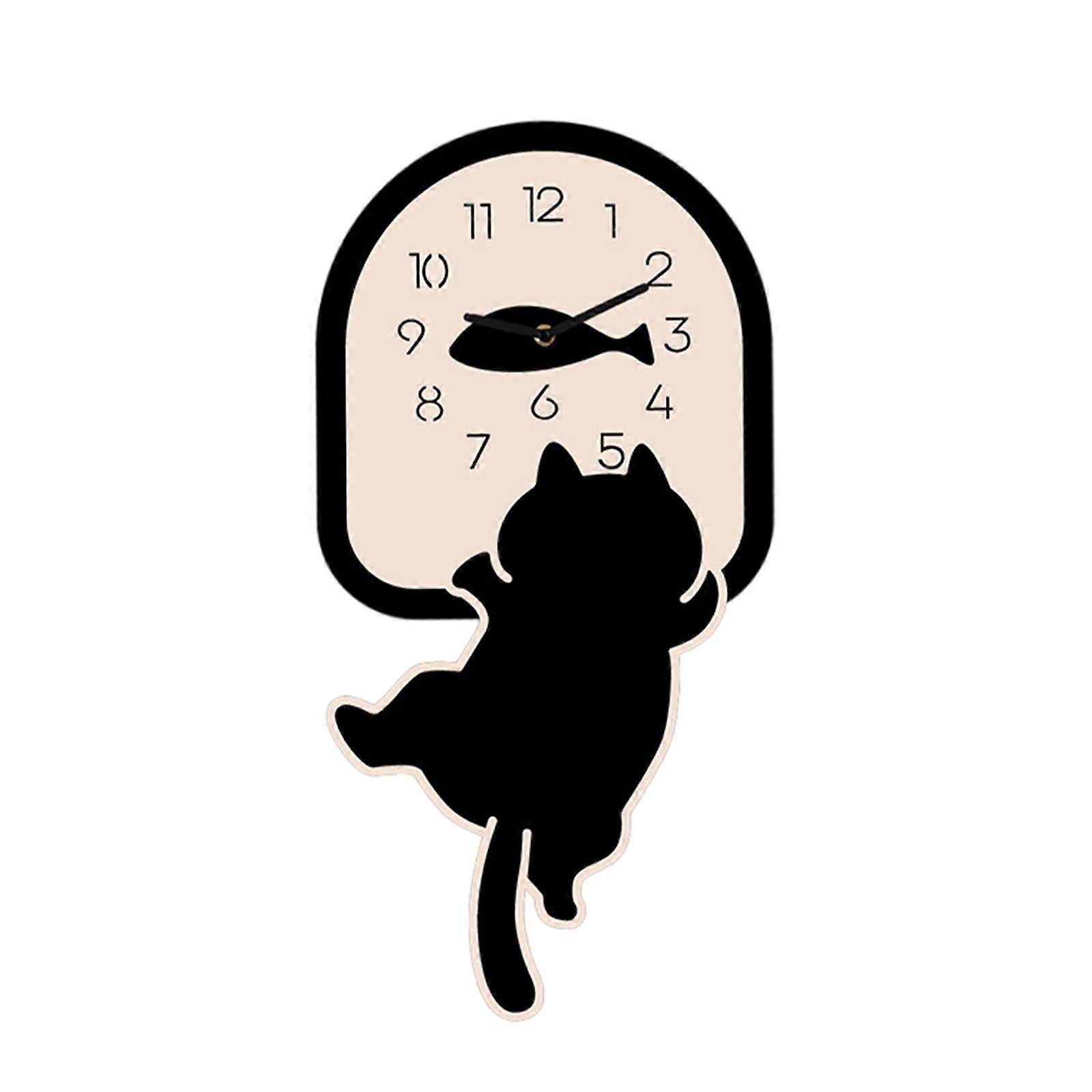 Silent Hanging Clock Modern Analog Clock Black Arabic Numbers Cat Wall Clock 30cmx15cm