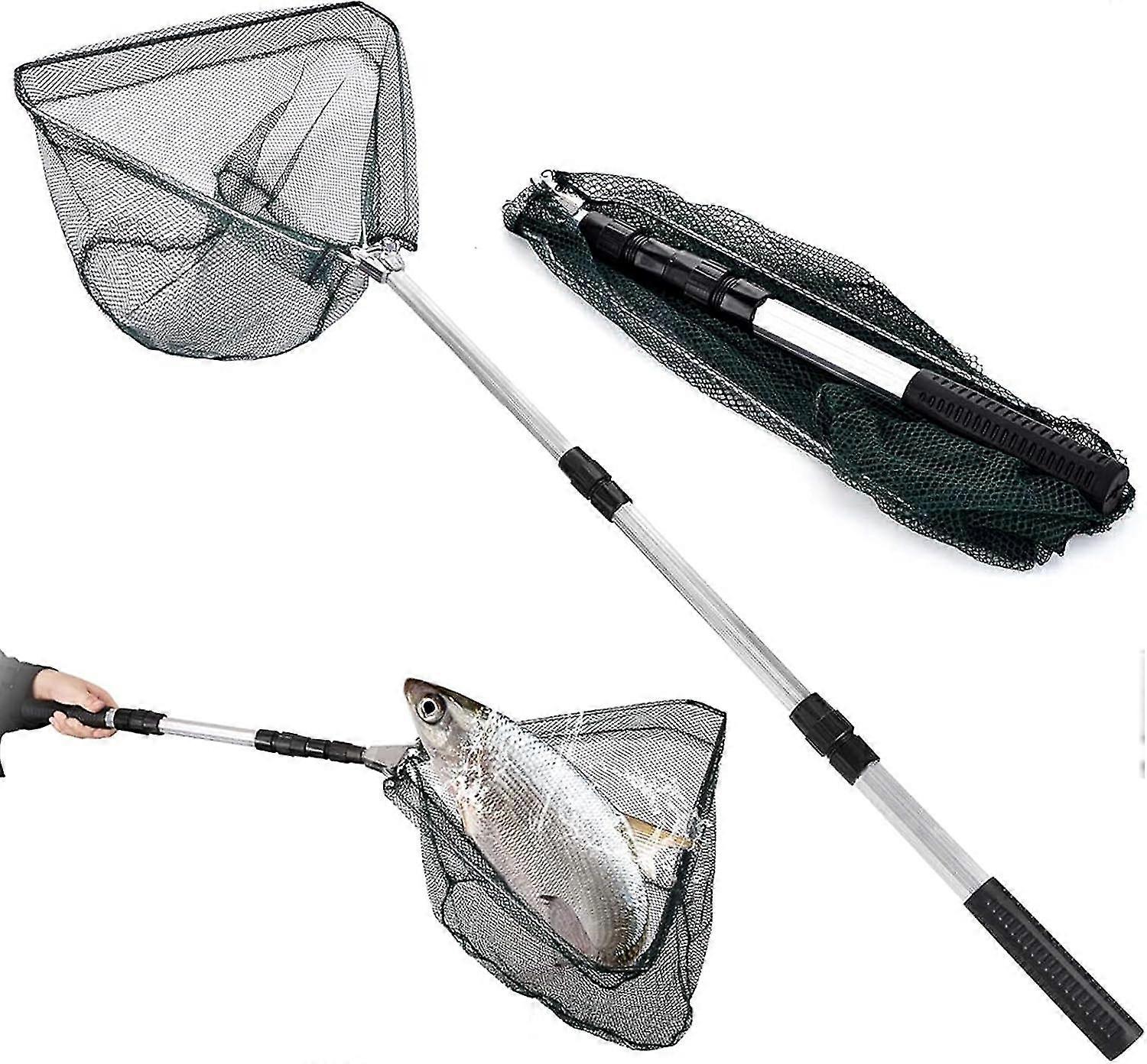 Foldable Rubberized Fishing Landing Net with Telescopic Handle 152cm Fishing Landing Net for Fishing