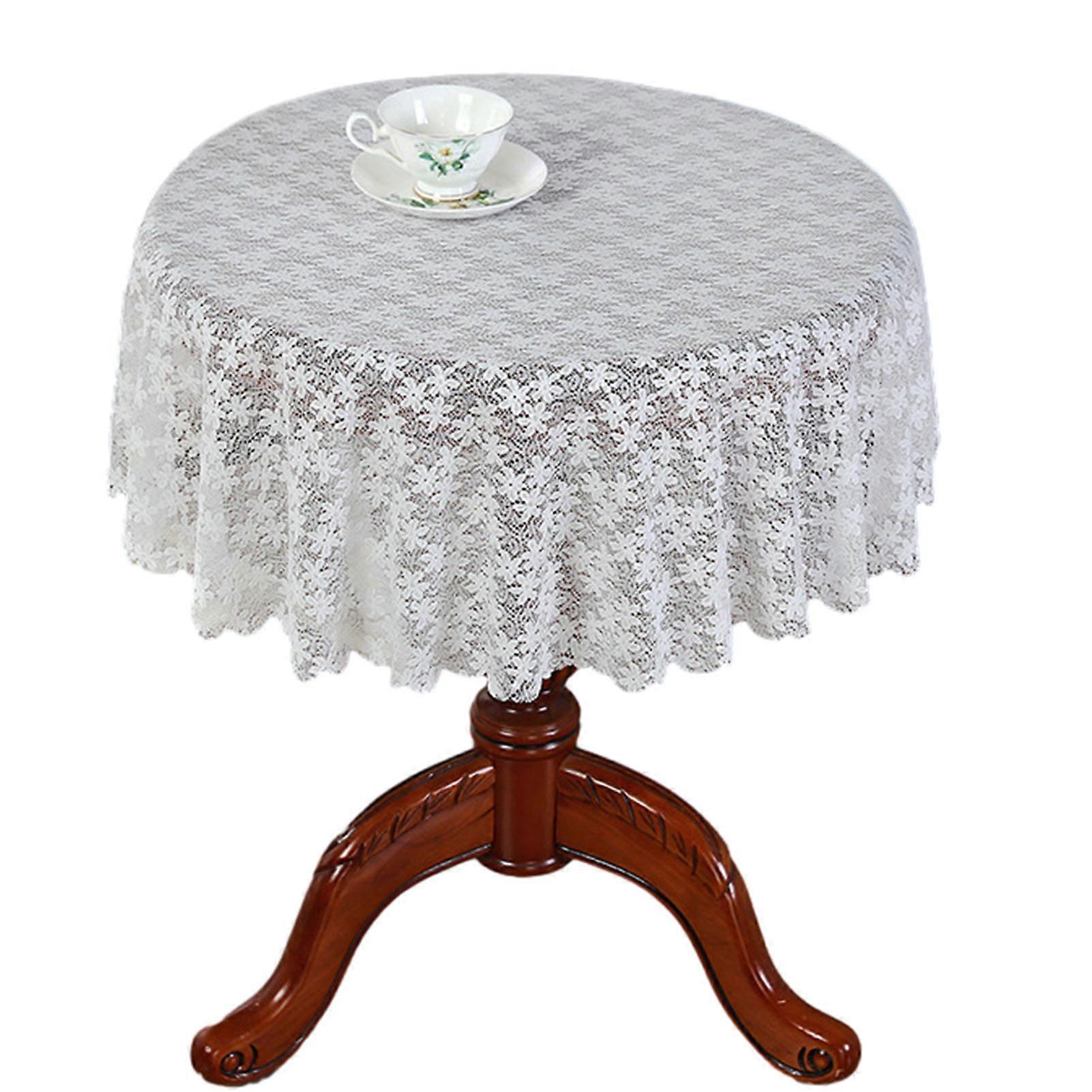 White Color Round Lace Table Cloth Stylish Tabletop Decorative Covering for Study Room Home