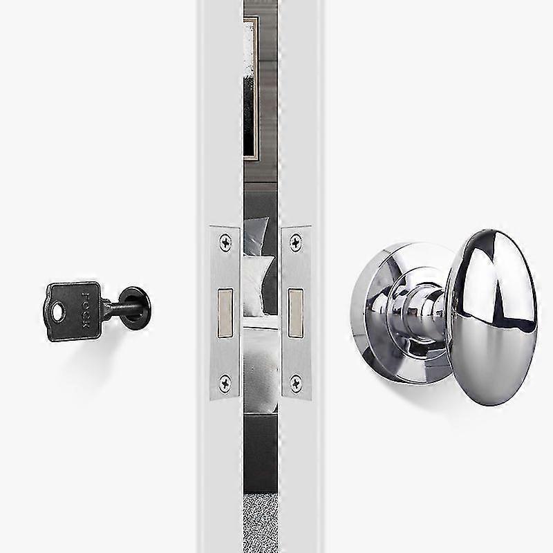 Invisible Door Lock Single-sided Lock Indoor Suitable For Bedroom Door Dark Lock Wooden Door Background Wall Spherical, Bright Silver With Key