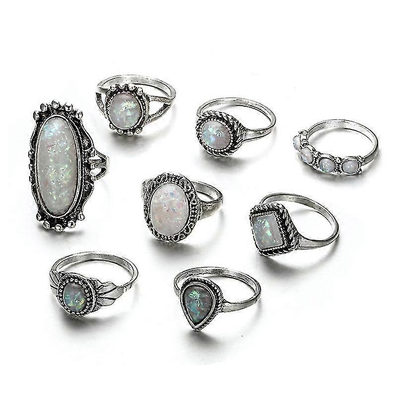 8pcs Boho Opal Stone Finger Above Knuckle Band Midi Rings Stacking Ring Set
