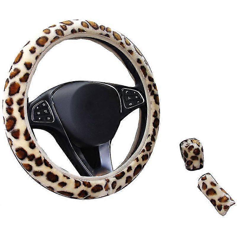 3pcs/set Leopard Printed Steering Wheel Cover Hand Brake Gear Protective Cap