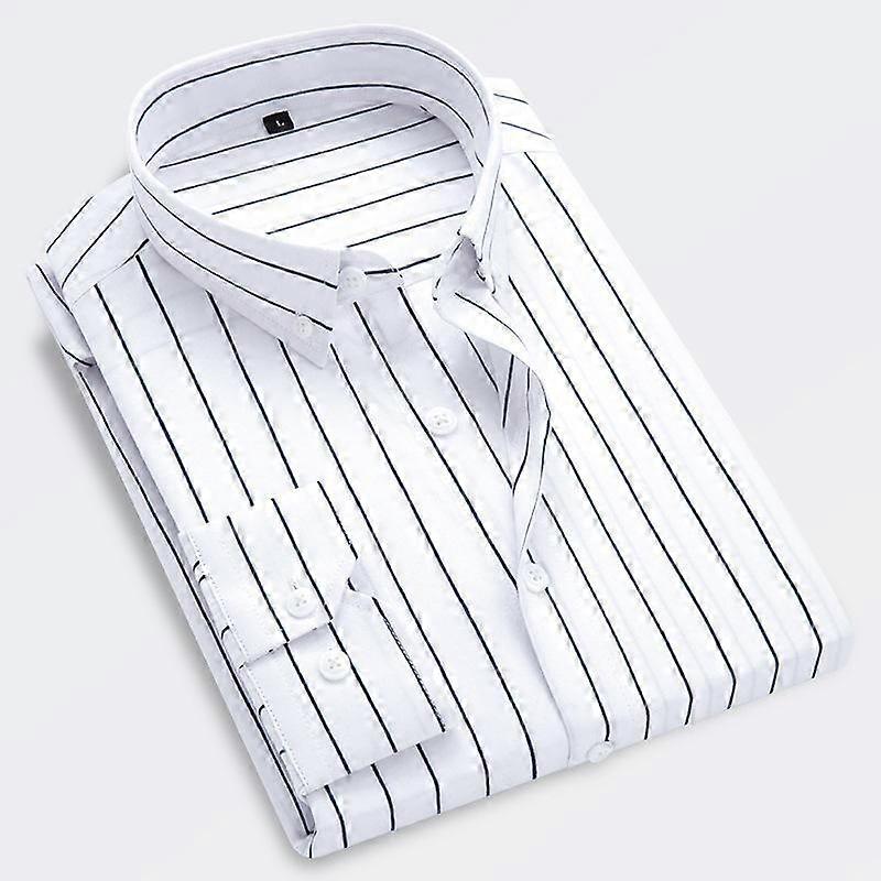 Klasik Çizgili gömlek Erkek Göğüs cebi Dikey Çizgili Erkekler Sonbahar Uzun Kollu Resmi mavi İş Gömlek Üst Büyük Boy Beyler Gömlek