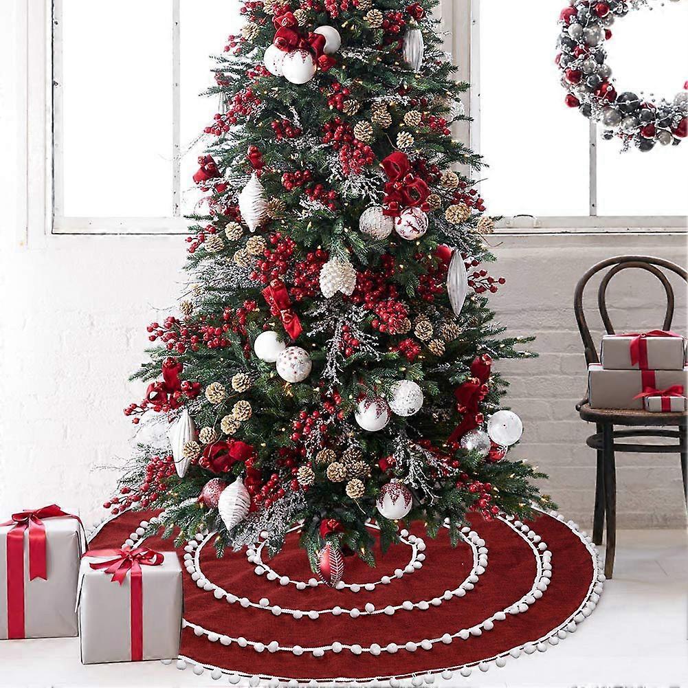 Christmas Tree Skirt  Inch Red Linen