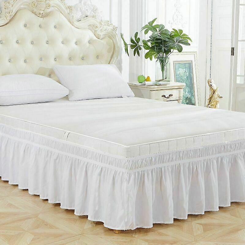 Bed base cover, single bed skirt with ruffle with solid color elastic, white color, 150 x 200 + 38 cm