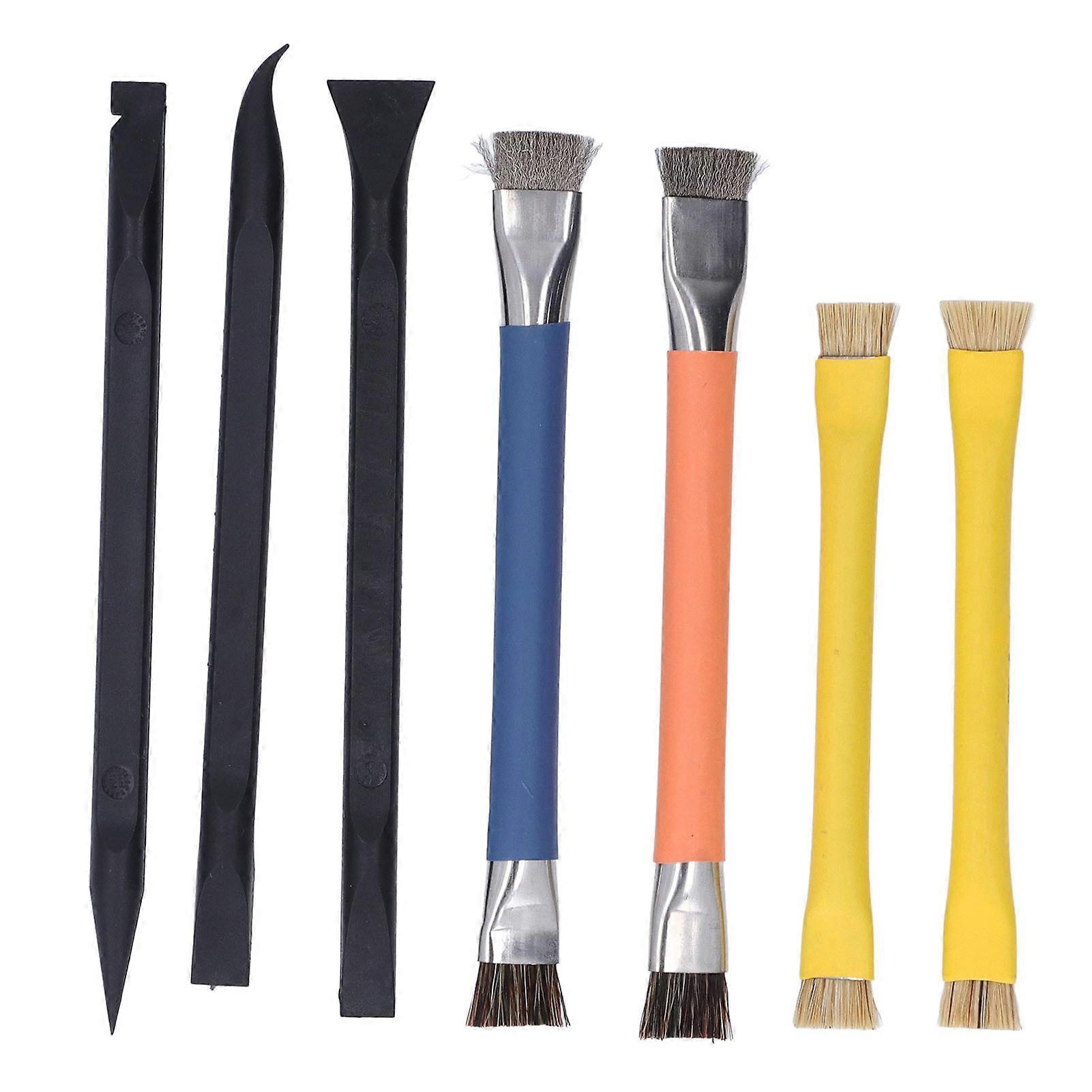 Pry Tool Brush Set ABS rustfritt stål Elektronisk reparasjon Rengjøring Kit Double Head Anti Slip Spudger og Dual End Brush