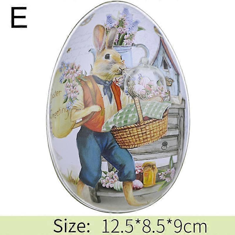 1PC Creative Storage Box Egg Shape Metal Easter Rabbit Printing Tinplate Gift Box Party Supplies