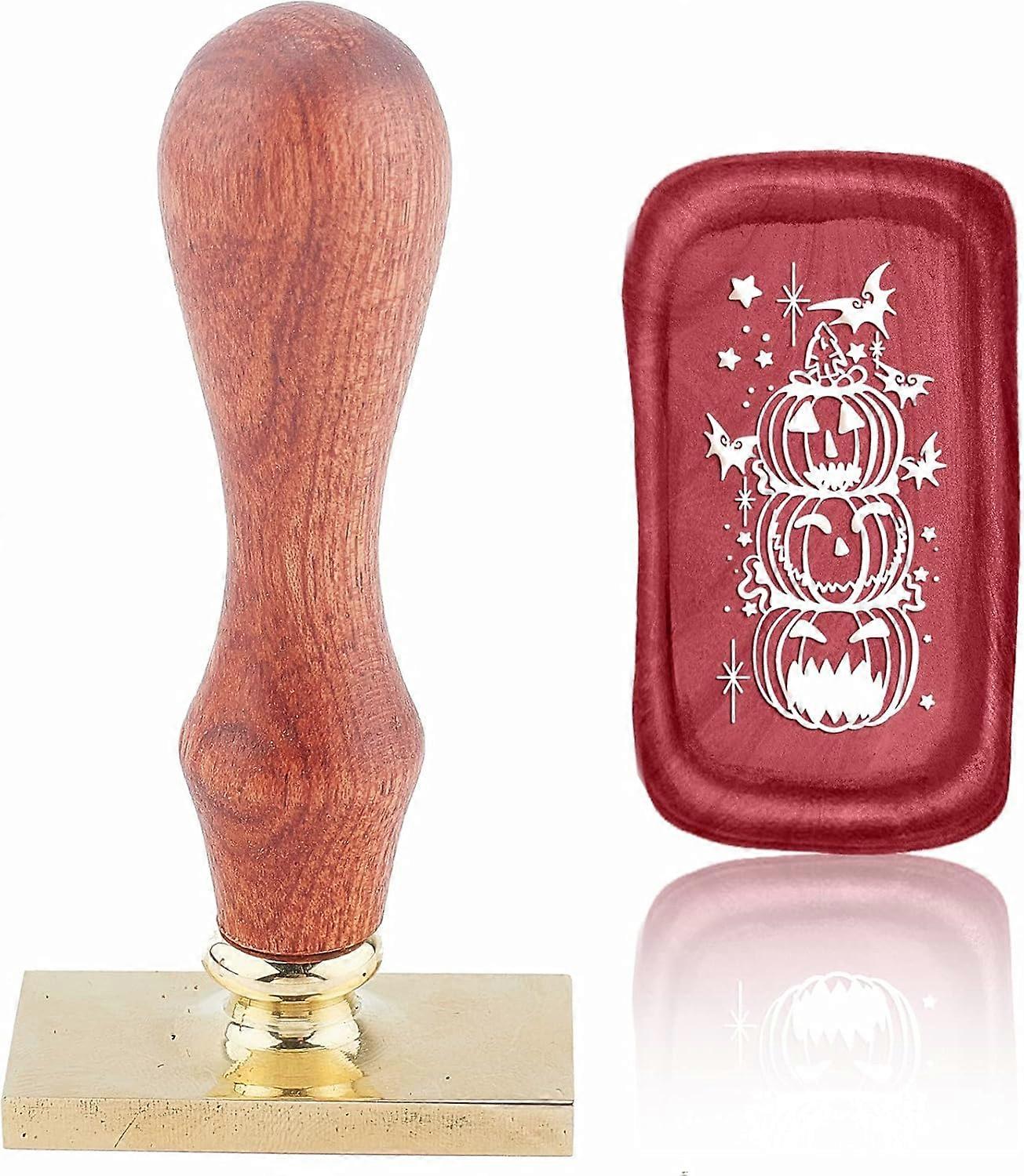 Pumpkin Wax Seal Stamp Halloween Sealing Wax Stamp Bats Rectangle Retro Brass Head Sealing Stamp Removable with Wooden Handle for Wedding Invitation C