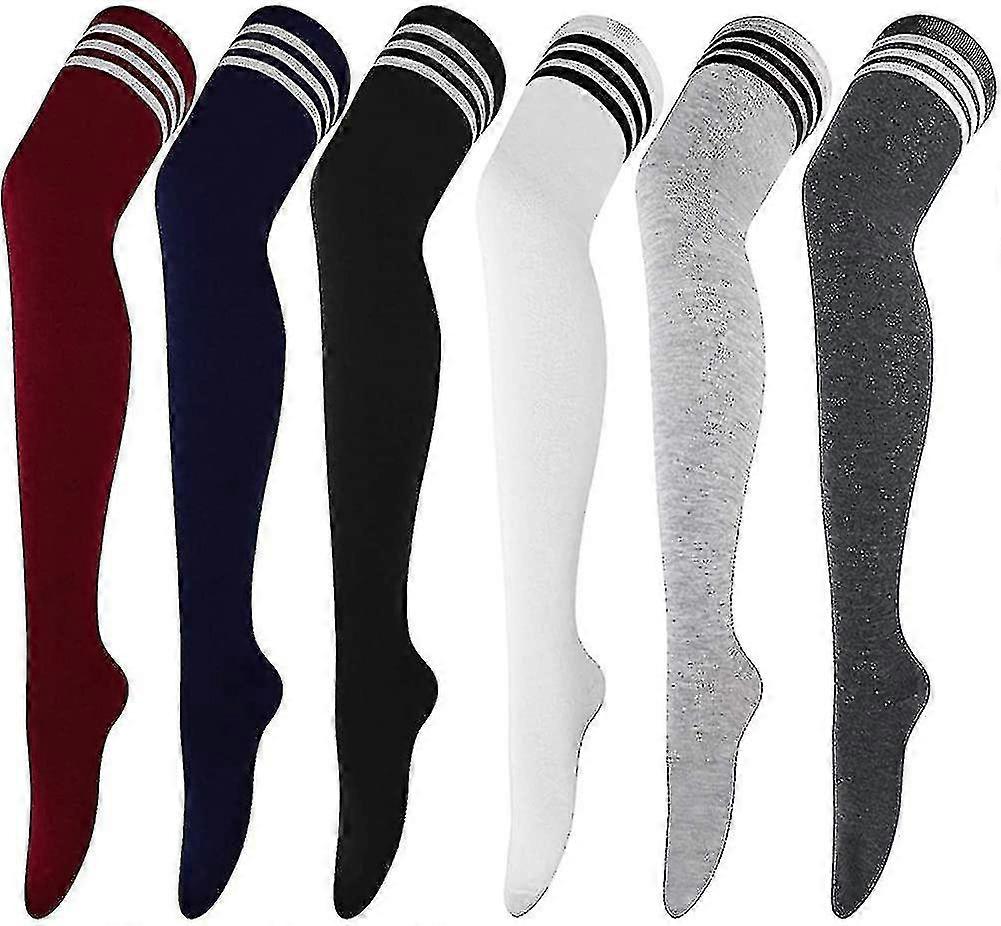 6 זוגות גרבי ירך גבוהים מפוספסים מעל ברכיים טייץ דק ארוך גרביים גבוה