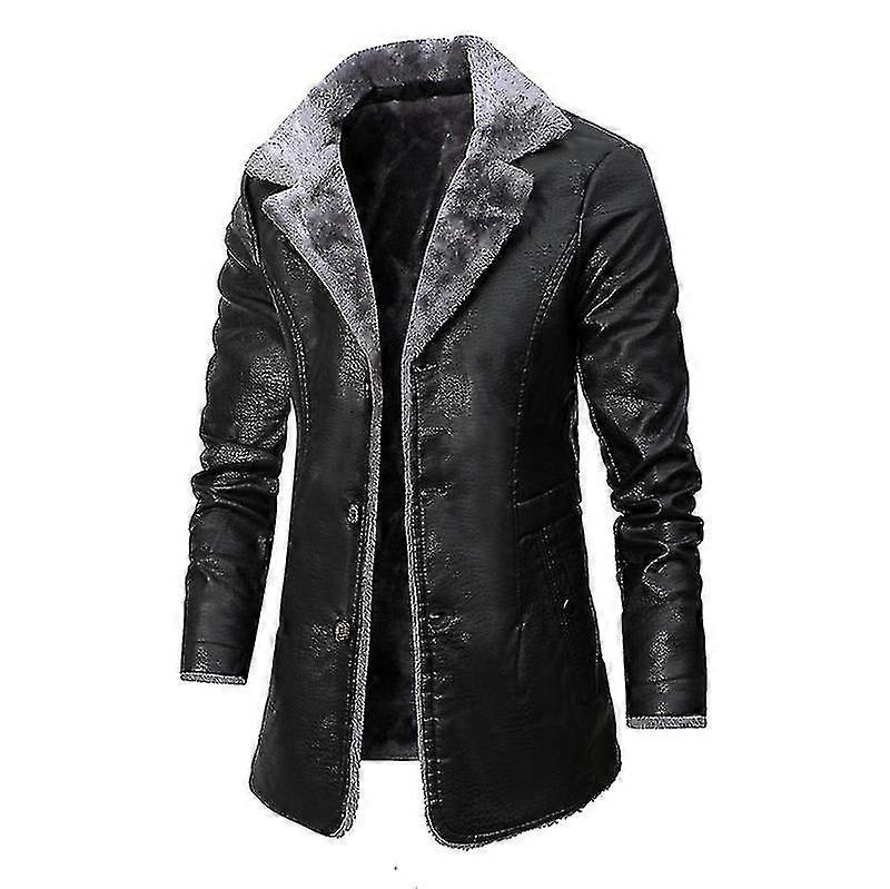 Men's Winter Fleece Leather Mid-length Jacket