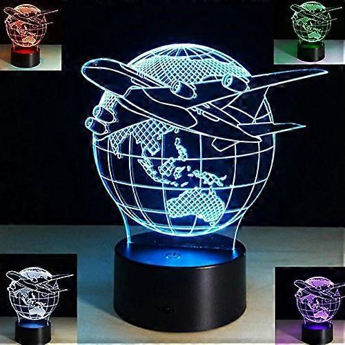 3D Aircraft Globe Earth Night Light 7 Color Change LED Table Lamp Xmas Toy Gift