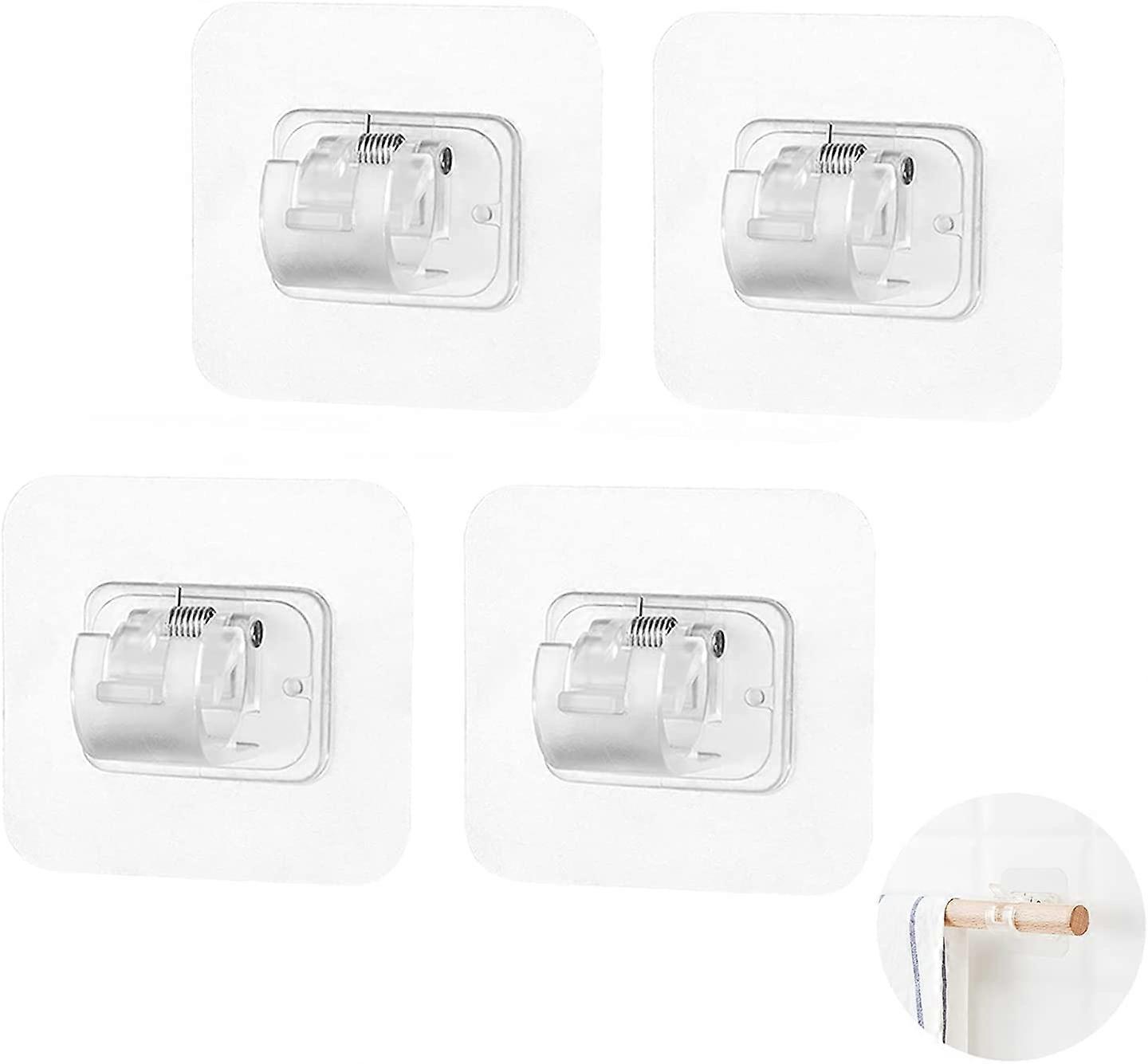 Curtain Rod Brackets Self Adhesive Hooks Without Drilling Curtain Rod Holder Bracket Adjustable Hanging Curtain Rod Brackets for Cloakroom Bracket 4 P