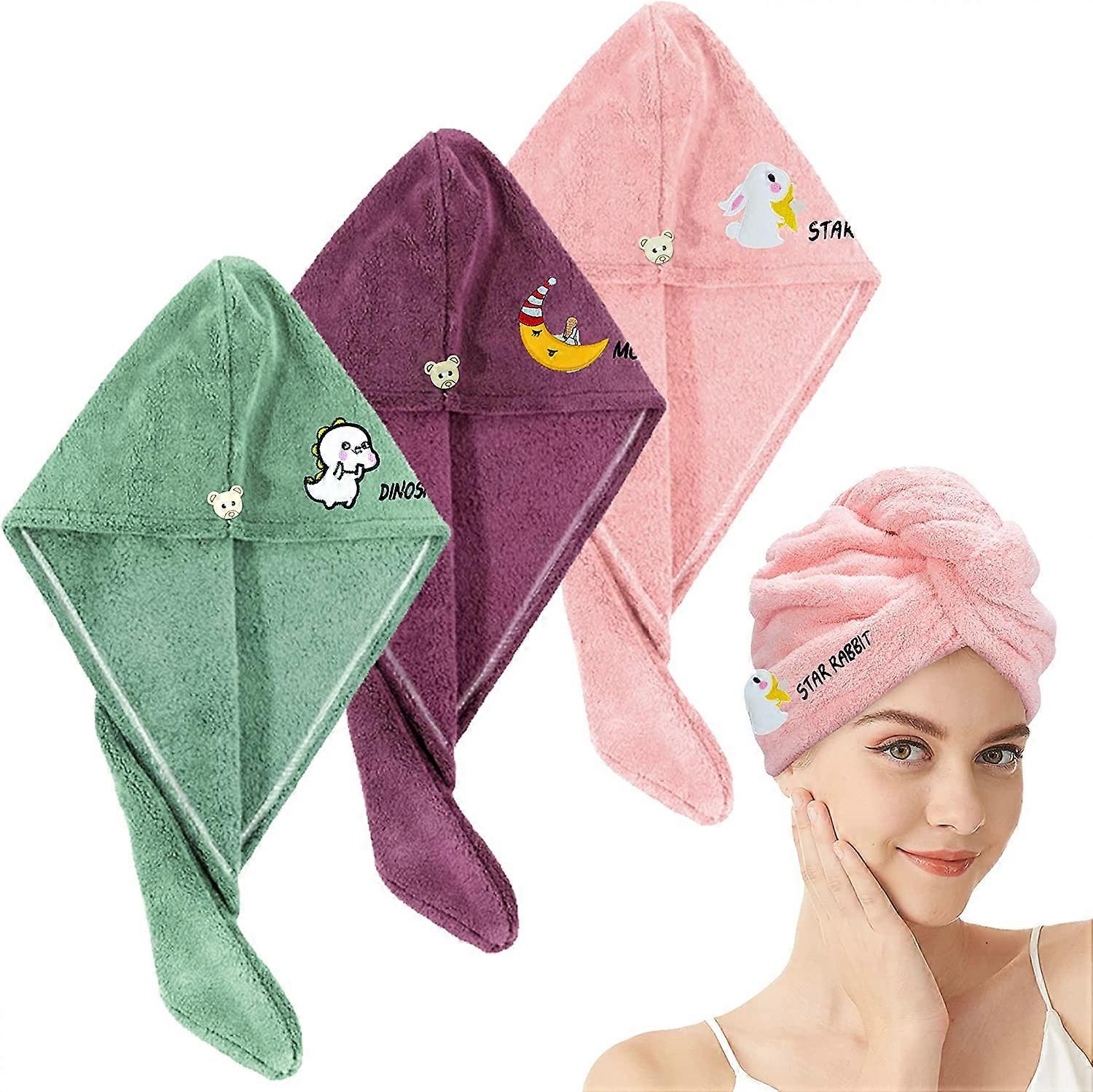 3pcs Hair Drying Towels Absorbent Microfiber Hair Towel with