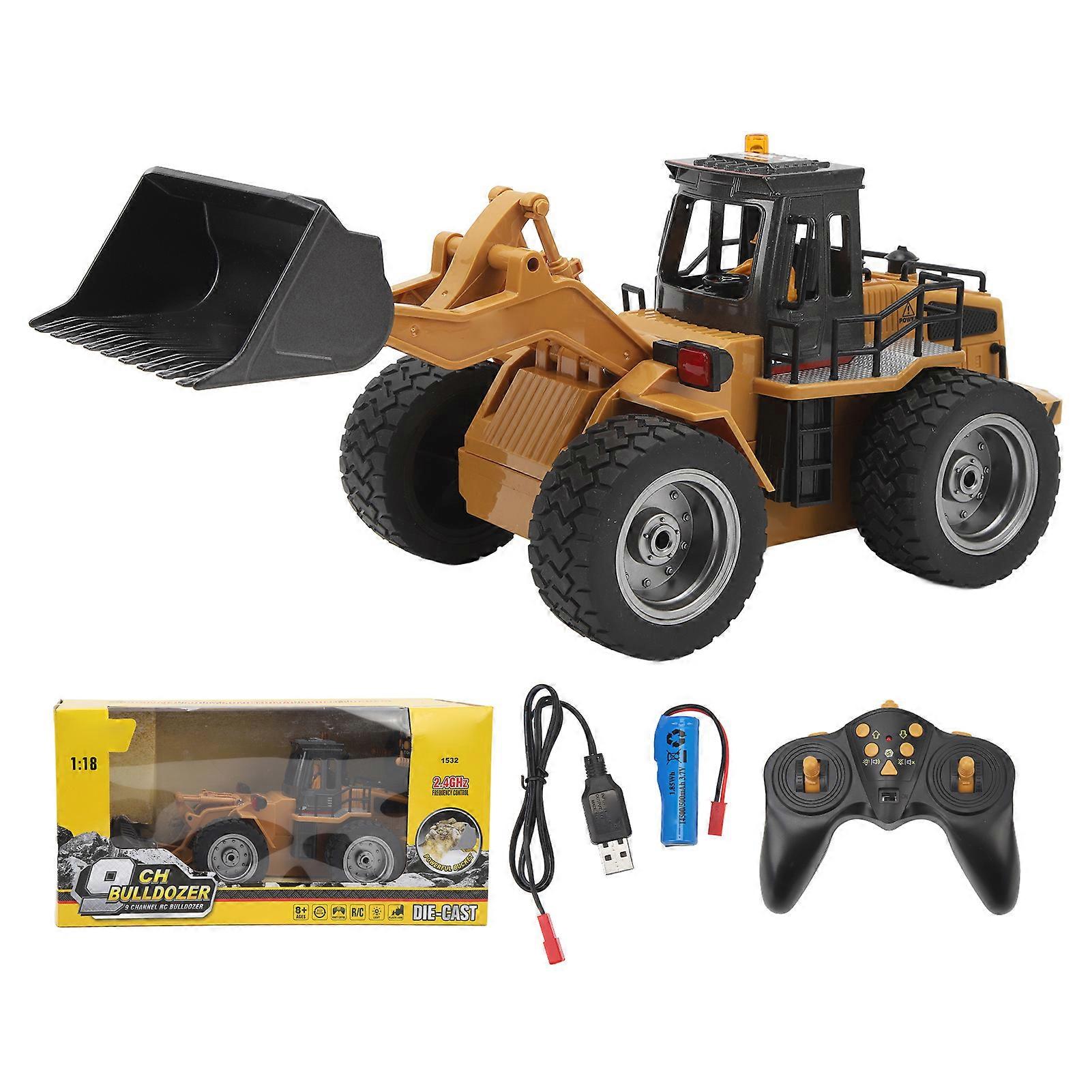 1:18 Alloy Pushdozer Remote Control Pushdozer 2.4Ghz 9 Channel Dozer with Light Sound