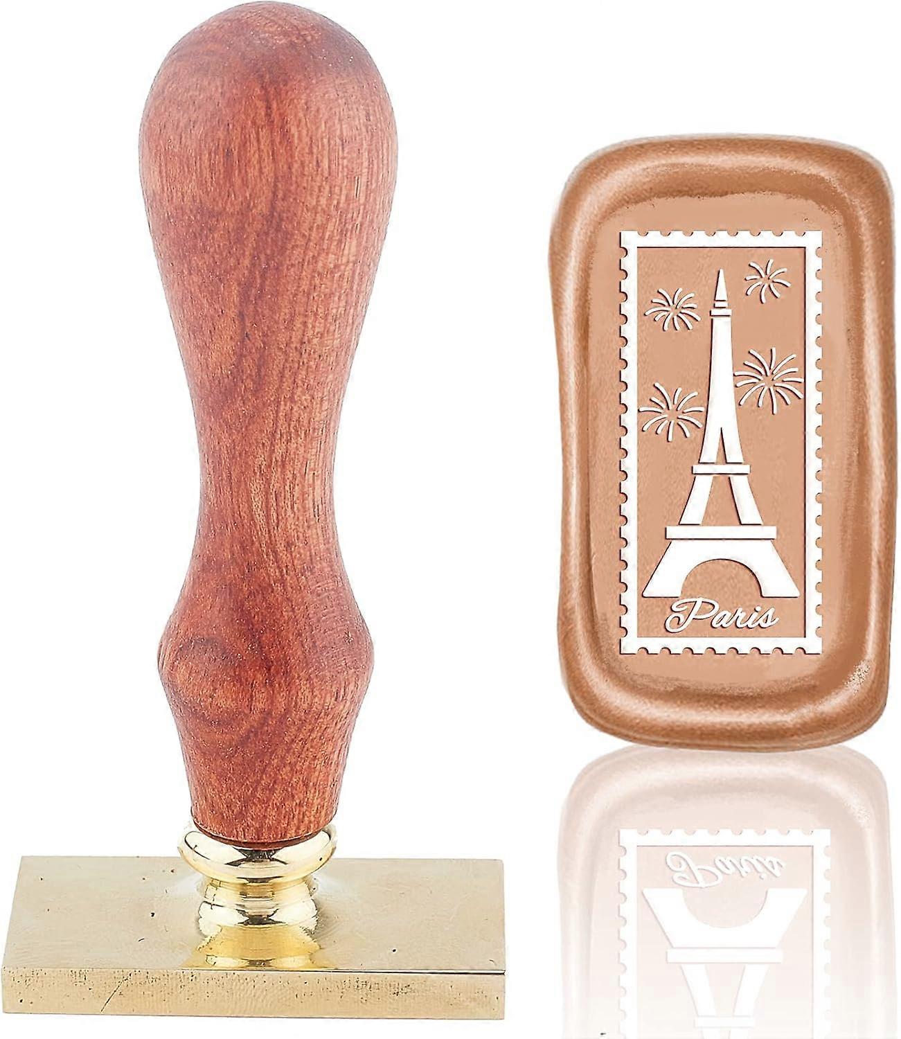 Wax Seal Stamp Eiffel Tower Vintage Sealing Wax Stamps Fireworks Rectangle Removable Brass Head Sealing Stamp with Wooden Handle for Halloween Wedding