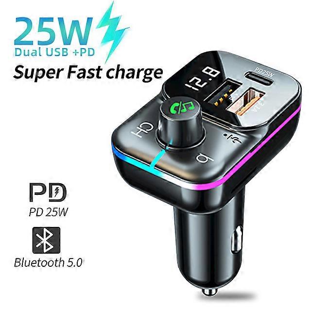 PD 25W Car Charger Dual USB FM Transmitter Bluetooth Adapter Wireless Handsfree Stereo Mp3 Player Colorful Lights FM Modulator