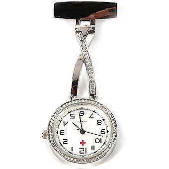 Ladies Criss-Cross Nurse Fob Watch Brooch Quartz FOB Pocket Medical Watch, Lapel Pin for Clip-on Hanging Pocket Watch for Women