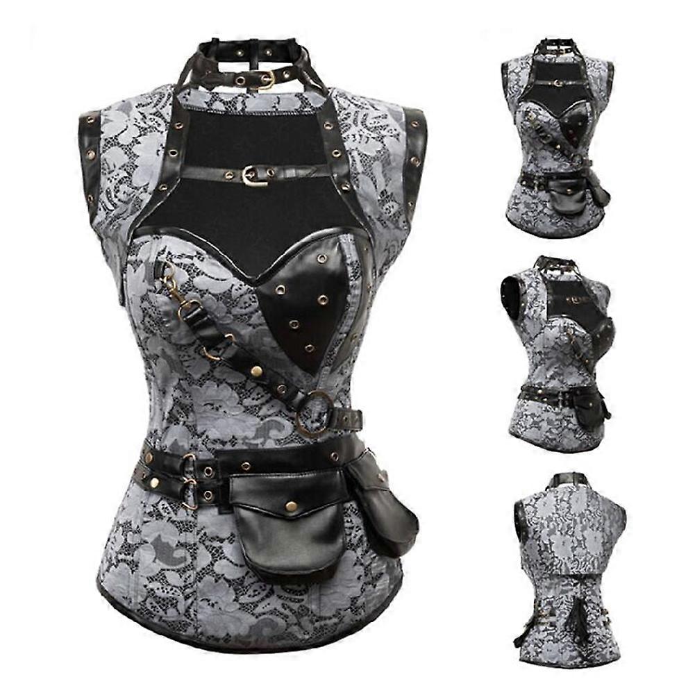 High-end ρετρό κορσέ με σάλι, ατσάλινο-κόκαλο steampunk κορσέ, γιλέκο κοιλιάς