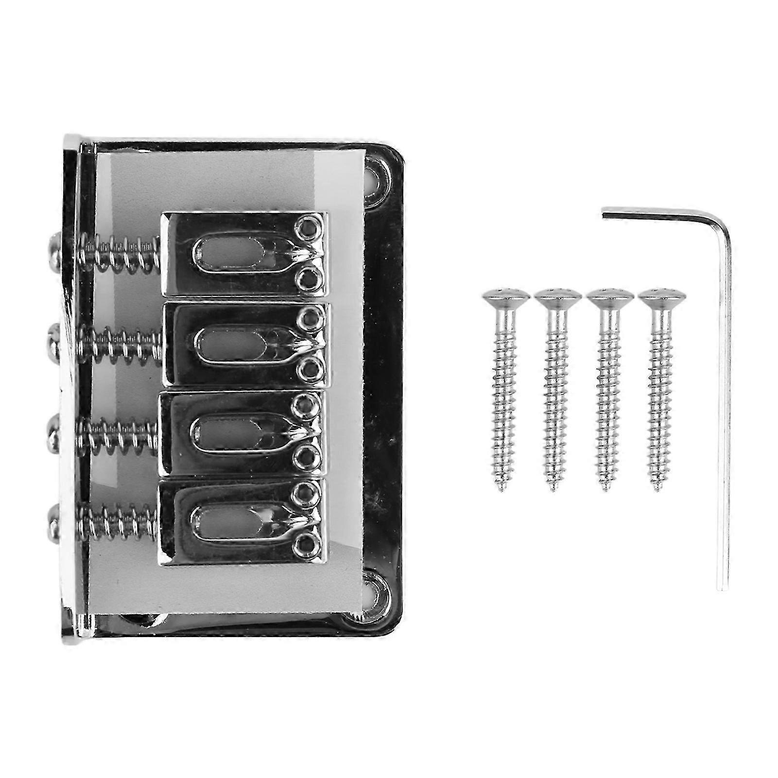 Exquisite Electric Guitar Bridge 4 String Metal Fixed Hardtail Saddle Musical Instrument Accessories with Tool Set GA904 Silver