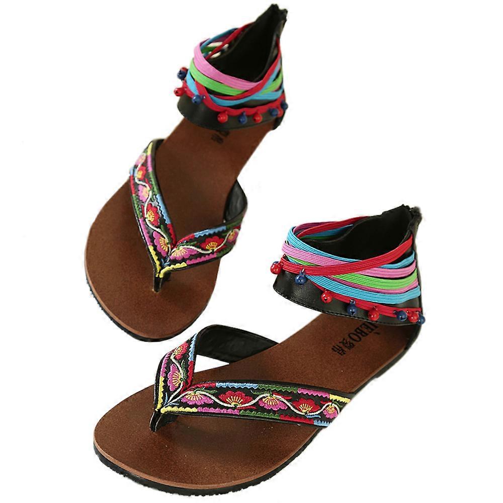 Flat Embriodered Sandals Beads Shoes