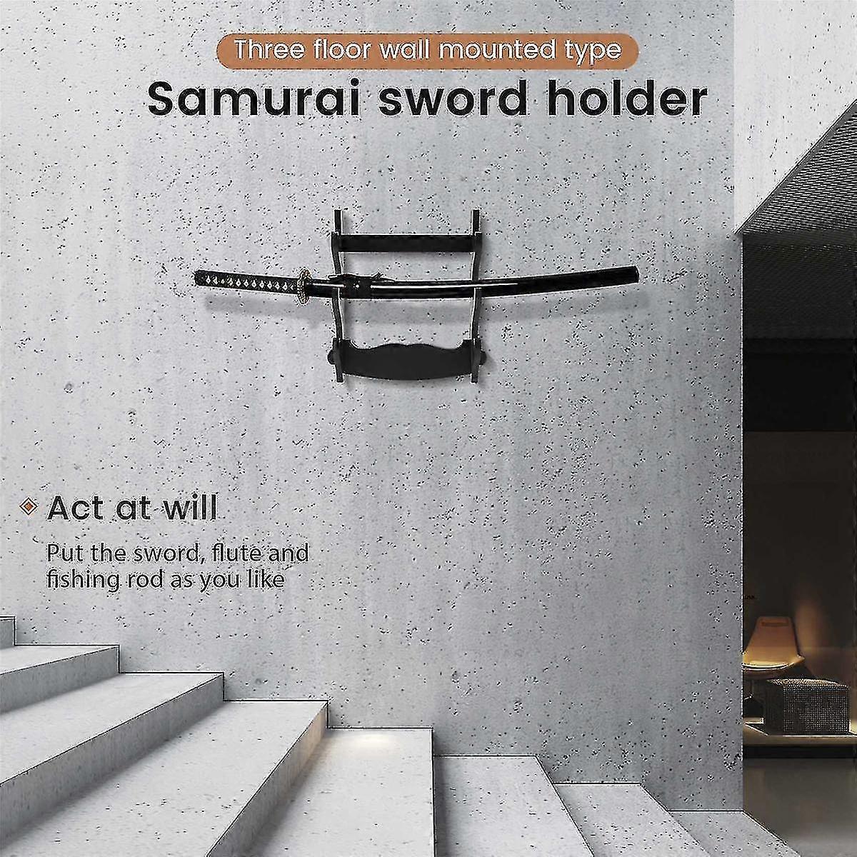 Support Mural/table En Bois Pour Katana Ou Sabre Samouraï - Design Vintage, Couleur Noire