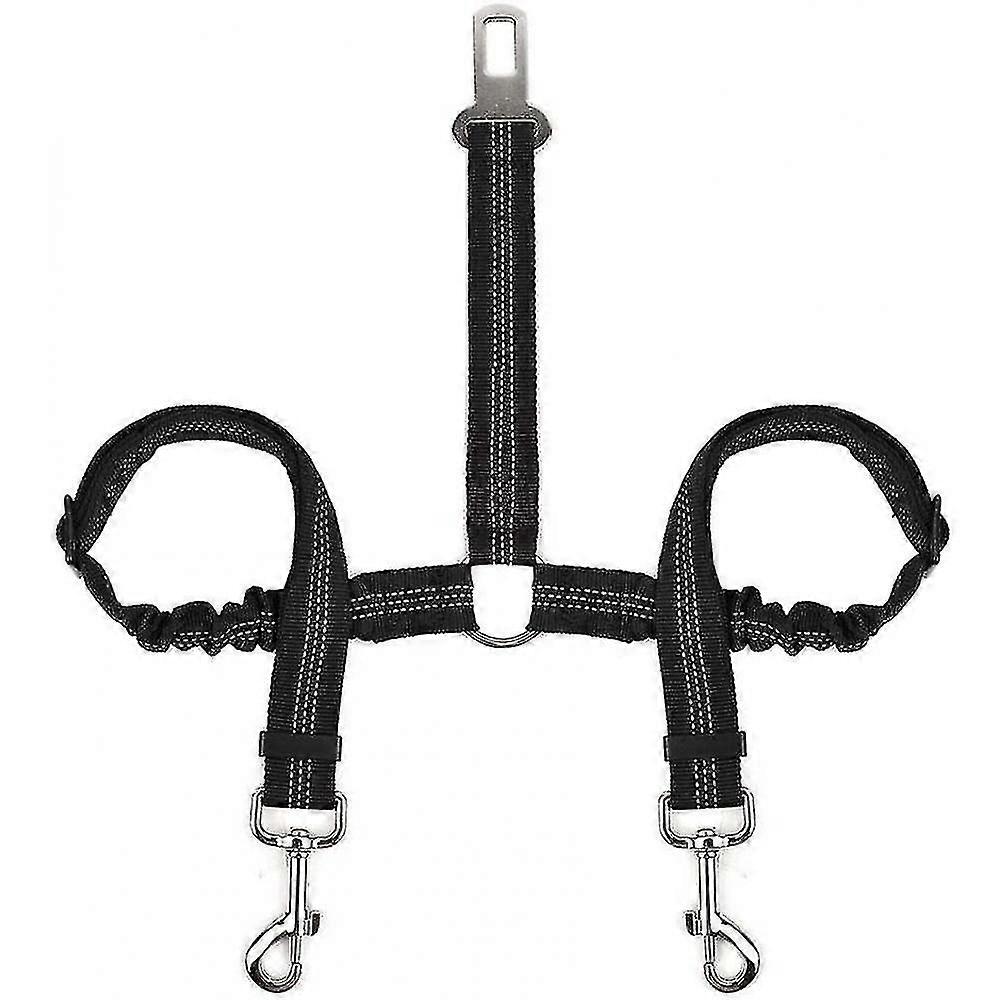 حزام مقعد مزدوج للكلب ، حزام مقعد مزدوج للحيوانات الأليفة قابل للتعديل مع بنجي مرن وشريط عاكس لا يوجد مقسم حزام أمان متشابك في السيارة ZVN