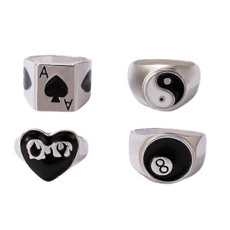 4PCS Tai Chi Handmade Punk Gothic Ring Biker Ring Statement Ring Gift for Men