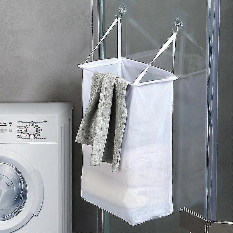 Wall Mounted Net Laundry Basket Clothes Storage Bag Foldable Hook Storage