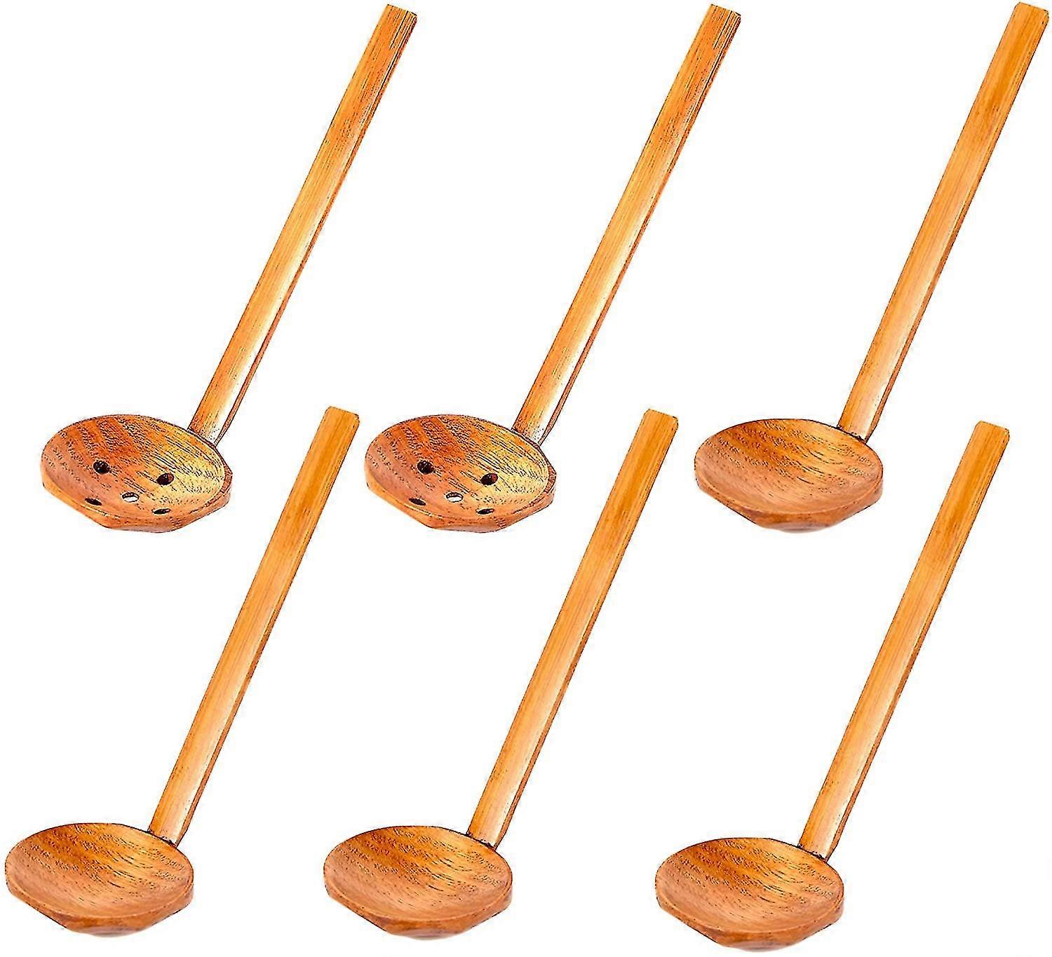 Long Handle Soup Spoons, 6 * Natural Premium Wood Turtle Spoon Household Colander