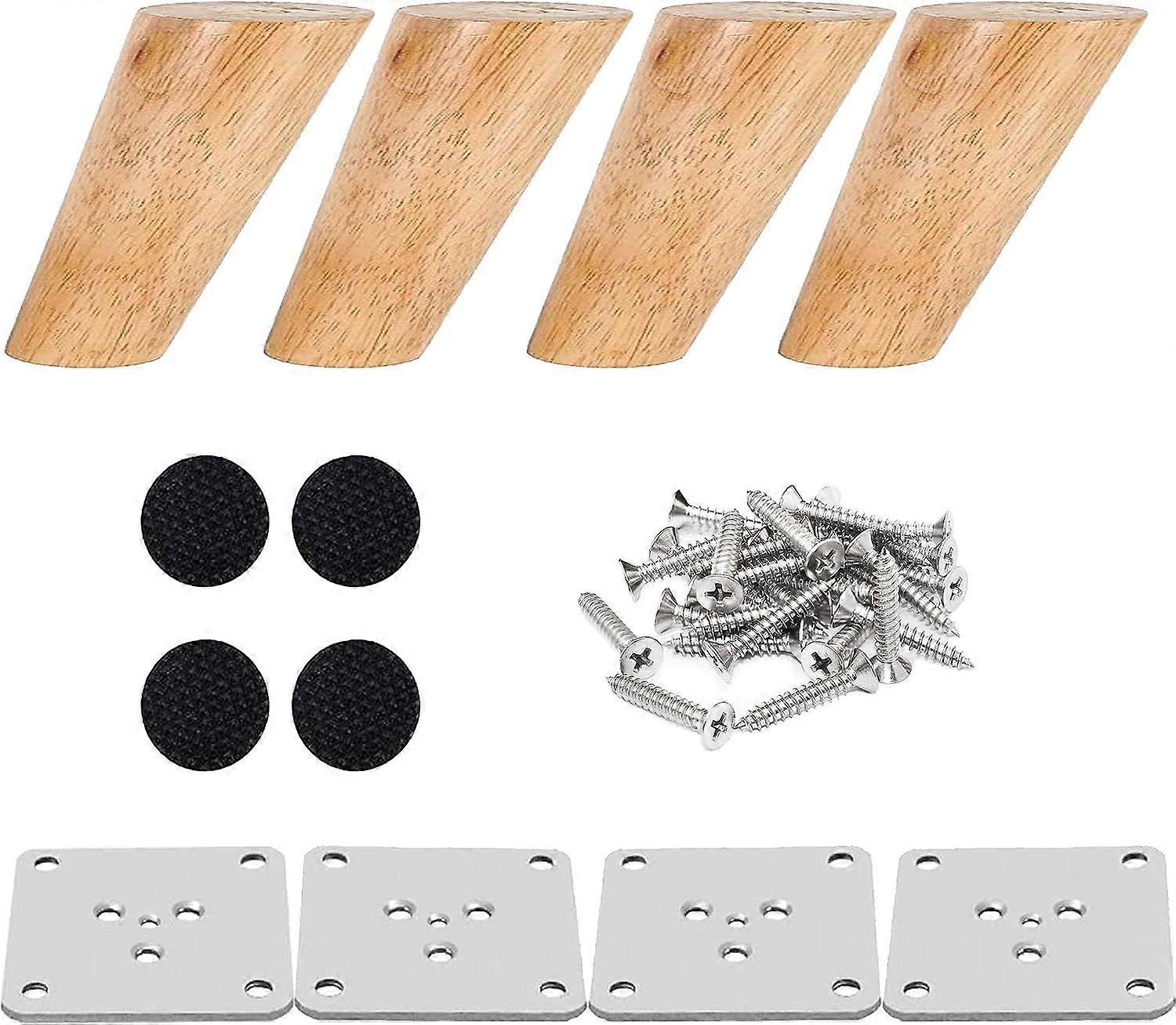 Drenky Set of 4 Wooden Furniture Legs 8cm Slanted Coffee Table Leg Kitchen Furniture Leg Walnut Finish with Installation Accessories for Armchair, Nig
