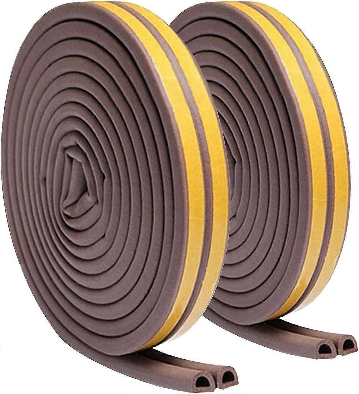 Pack of 2 Rolls of D-Type Rubber Door and Window Tape - Door Insulation -Silent (4 joints total 20 m, brown)