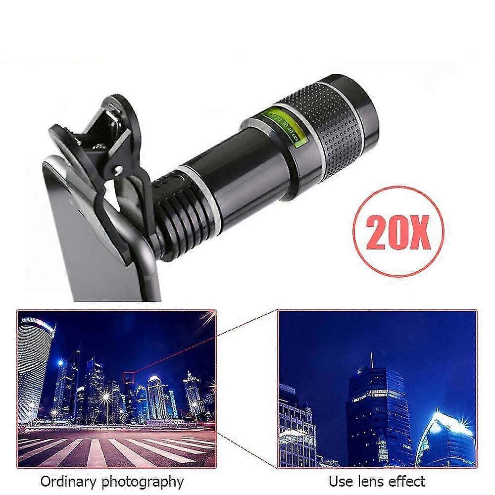 Universal 20x Zoom Telephoto Phone Lens External With Clips