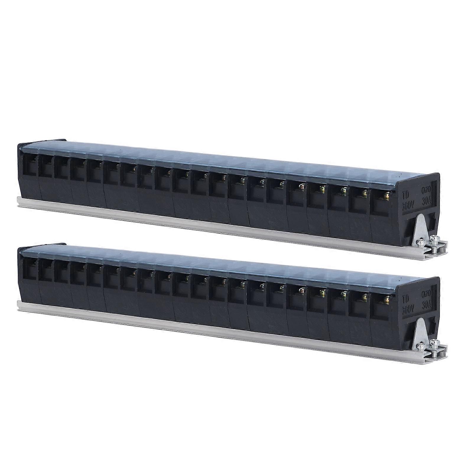 2 Pcs Terminal Block 30A 660V Dual Row Screw Terminal Barrier Strip for Bridge Lighting Tunnel Power Distribution 20 Positions