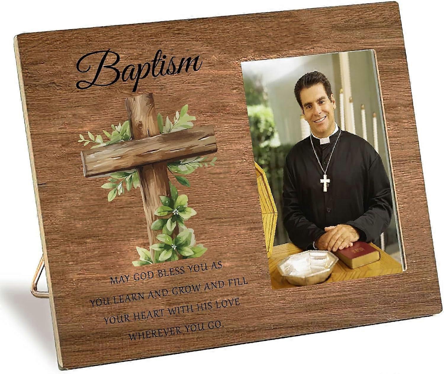 Baptism Photo Frame 4 x 6 Standing Wall Mounted Vintage Wooden Decor Picture Frames with Adjustable Kickstand Portrait Photos Tabletop Display for Cat