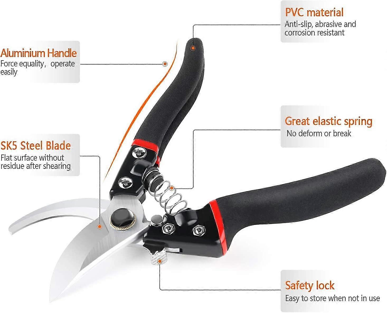 Garden Secateurs, Professional Secateur Spring Scissors Secateur 20 Mm Secateurs With, Pvc Anti-slip Handle, Easy Handling
