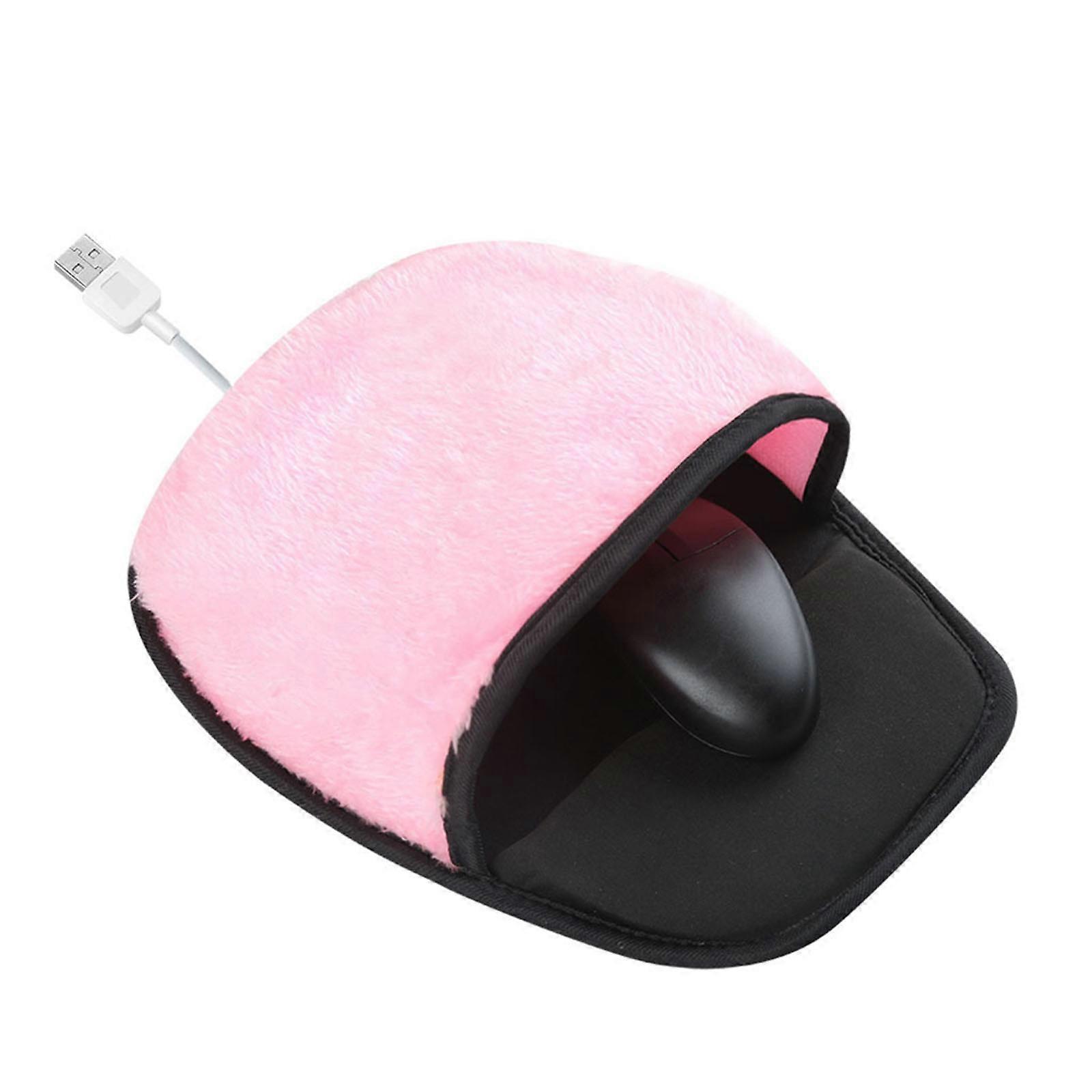 Heated Computer Mouse Pad Hand Warmer Gaming Mouse Mat Hand-Warming Mouse Pad for Office Work Home Pink