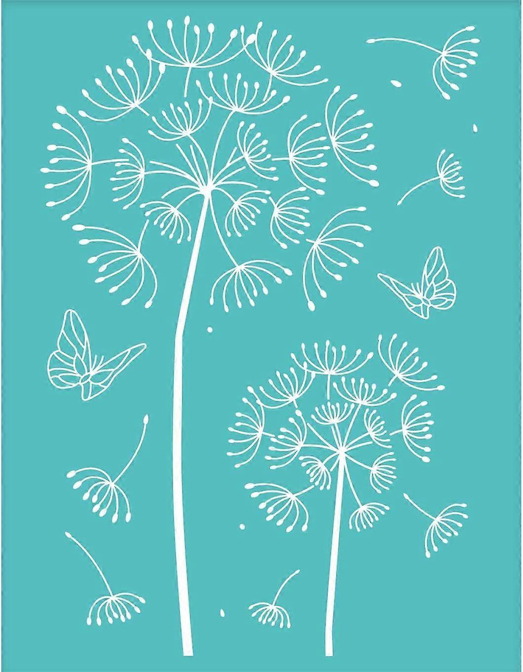2Pcs Self-Adhesive Silk Screen Printing Stencil Dandelion Theme Silk Screen Stencil Reusable Mesh Transfers Stencil for Painting on Wood T-Shirt Fabri