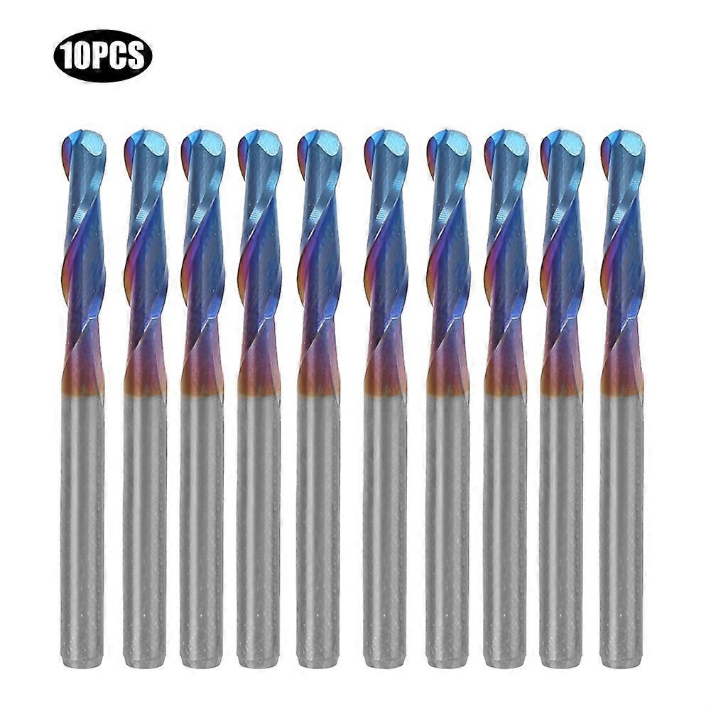 10Pcs Spiral Head Milling Cutter Blue Coating Cemented Carbide Double Flute 3.175mm