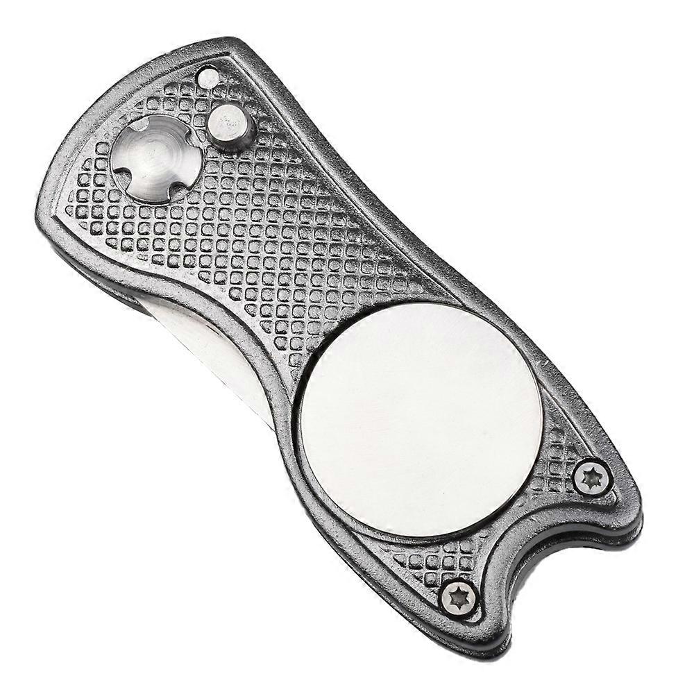 Foldable Golf Divot Repair Tool with Pop Up Button Zinc Alloy Putting Green Fork Training Aids - Gre
