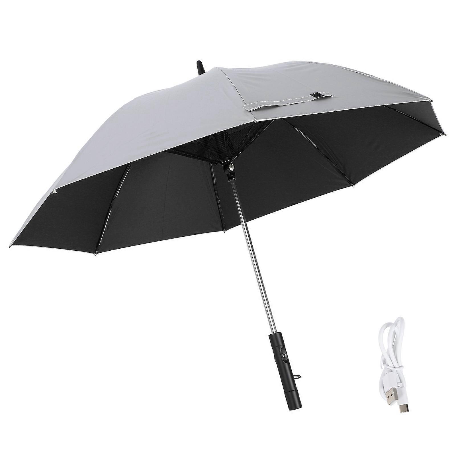 Ombrello portatile con ventola USB ricaricabile UPF50+ Ombrello da sole e pioggia Ombrello da viaggio pieghevole con ventola di raffreddamento per interni neri estivi caldi